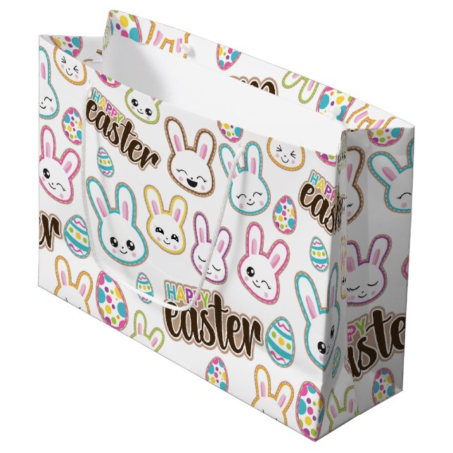 Niedliche Osterhasen-Muster-Partytasche Große Geschenktüte (Vorderseite Schrägansicht)