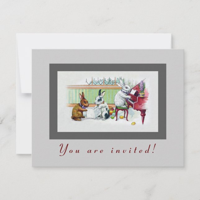 Niedliche Osterhasen - Vintages Ostern-Party Einladung (Vorderseite)