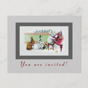 Niedliche Osterhasen - Vintages Ostern-Party Einladung