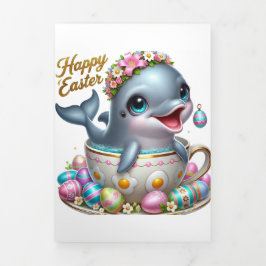 Niedliche Osterkarte mit Dolphin Dreifach Gefaltete Urlaubskarte