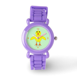 Niedliche Osterkichkids mit Zahlen beobachten Armbanduhr