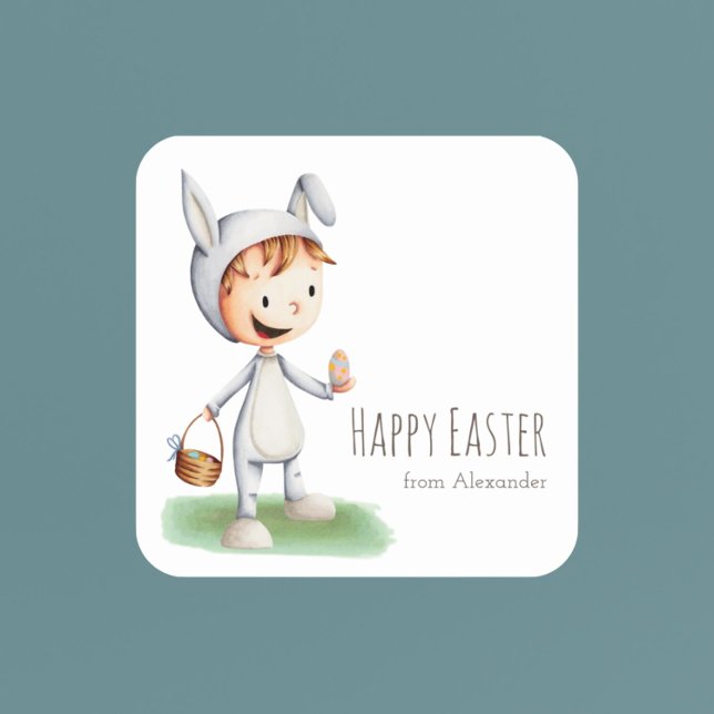 Niedliche Osterkinderschule Personalisiert Quadratischer Aufkleber (Cute Easter Kid School Class Personalized Square Sticker)