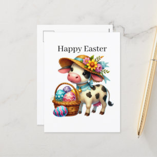 Niedliche Osterkuh Feiertagspostkarte