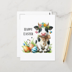 Niedliche Osterkuh fügt Text hinzu Postkarte
