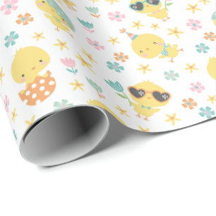 Niedliche Osterküken mit Blume und Eiern Geschenkpapier