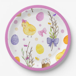 Niedliche Osterküken und Eierpastete Pappteller