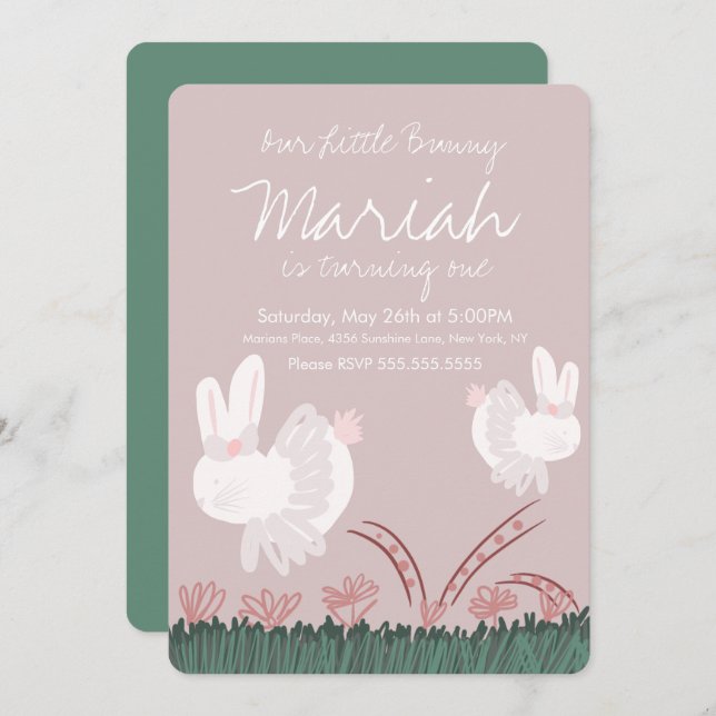 Niedliche Ostern 1. Geburtstag Handgezeichnet Einladung (Vorne/Hinten)