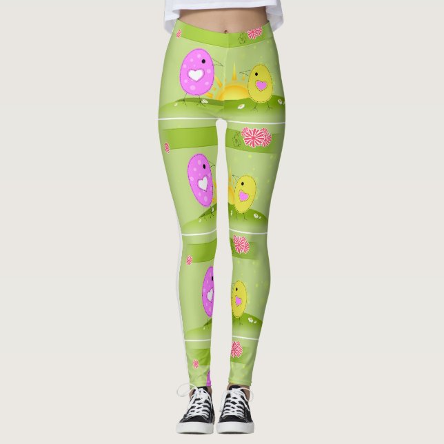 Niedliche Ostern-Küken am Sonnenaufgang Leggings (Vorderseite)