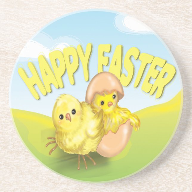 Niedliche Ostern-Küken fröhliche Ostern Untersetzer (Vorne)