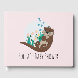 Niedliche Otter Cartoon Blume und Name Baby Dusche Gästebuch