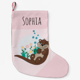 Niedliche Otter-Cartoon-Blume und Name-Kinder Kleiner Weihnachtsstrumpf