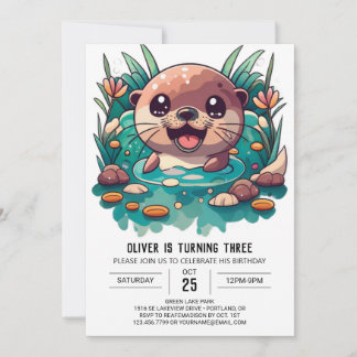 Niedliche Otter Children Wasserfarbe Geburtstag Einladung