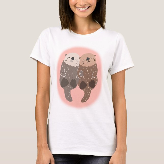 Niedliche Otter Couple Locking Arme Happy Otter Gr T-Shirt (Vorderseite)