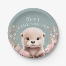 Niedliche Otter Girl Baby Duschkabine & Pink Flora