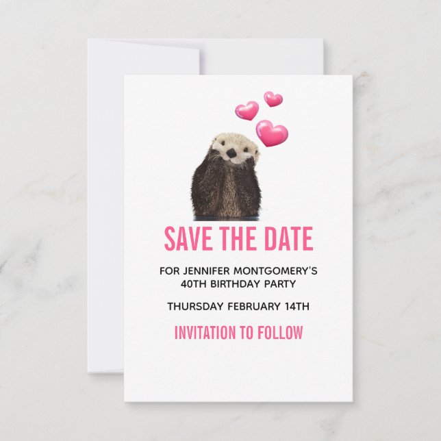 Niedliche Otter Wildlife mit Valentinerherzen Save The Date (Vorderseite)