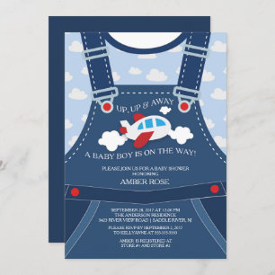 Niedliche Overalls Airplane Babydusche Einladung