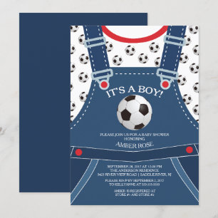 Niedliche Overalls SOCCER Ball Kinderdusche Einlad Einladung