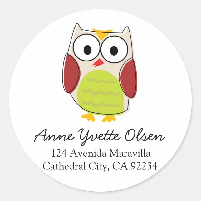 Niedliche Owl Address Labels Runder Aufkleber (Vorderseite)
