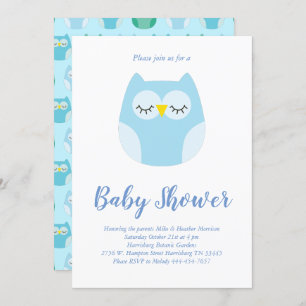 Niedliche Owl Baby Dusche Blue Bird Boy Einladung
