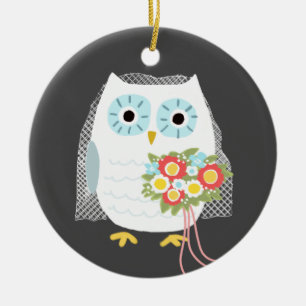 Niedliche Owl Bride neu verheiratete Hochzeit Maßg Keramik Ornament