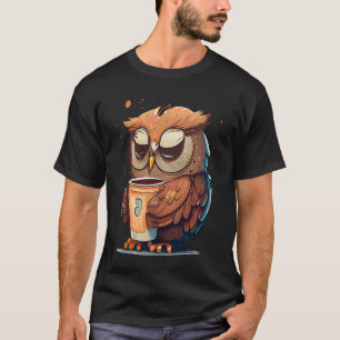 Niedliche Owl Coffee Bird Animal Sleepy Morning Ow T-Shirt
