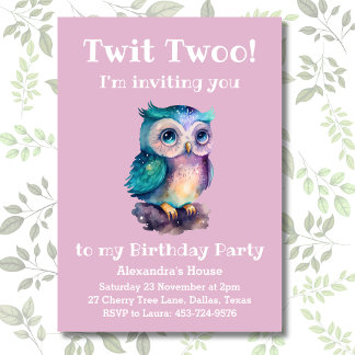 Niedliche Owl Dusty Pink Woodland Girls Geburtstag Einladung