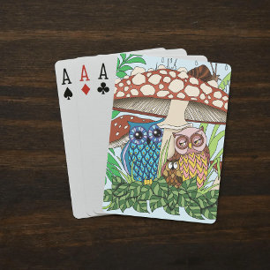 Niedliche Owl Family Pilzregen Spielkarten