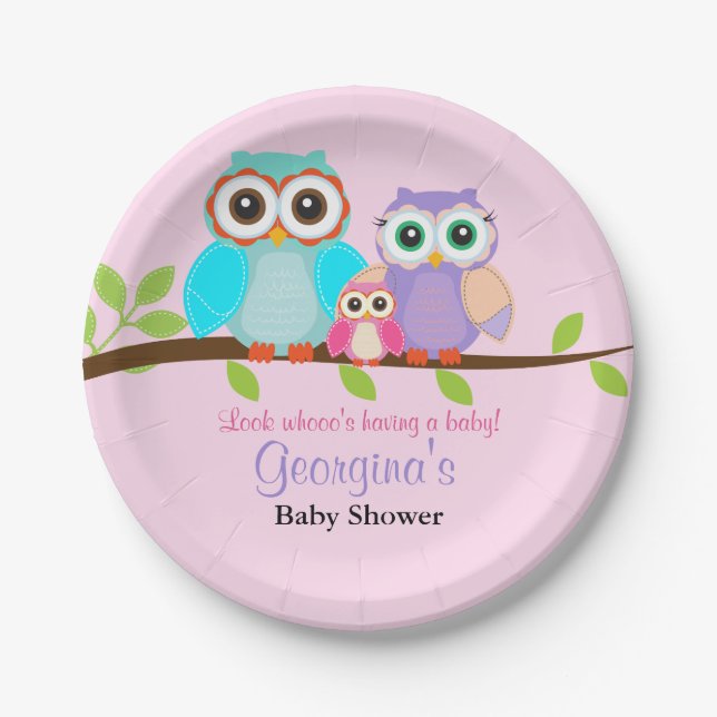 Niedliche Owl Girl Baby Duschpapier Teller (Vorderseite)