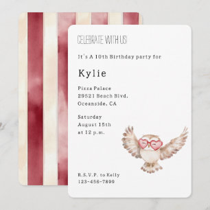 Niedliche Owl Heart Brille Geburtstag Einladung