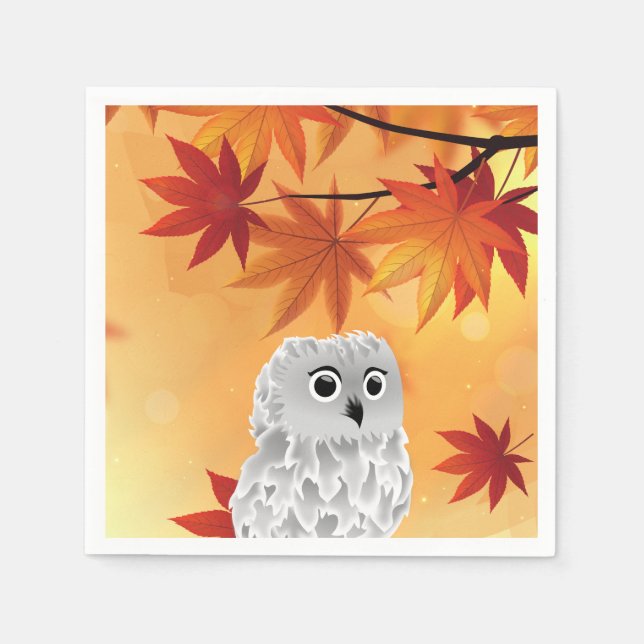 Niedliche Owl Herbstlaub Herbst Party Papierplatte Serviette (Vorderseite)