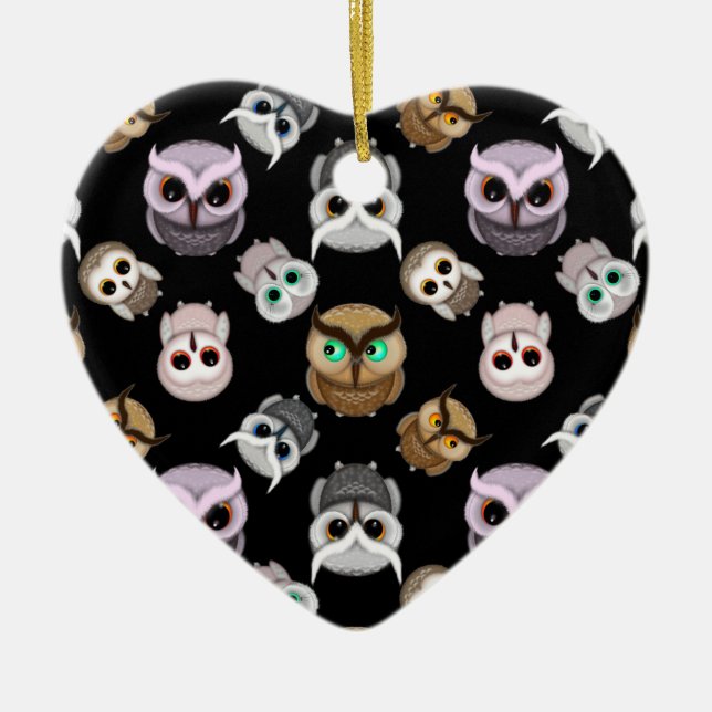 Niedliche Owl-Illustrationen über schwarzem Hinter Keramikornament (Vorne)