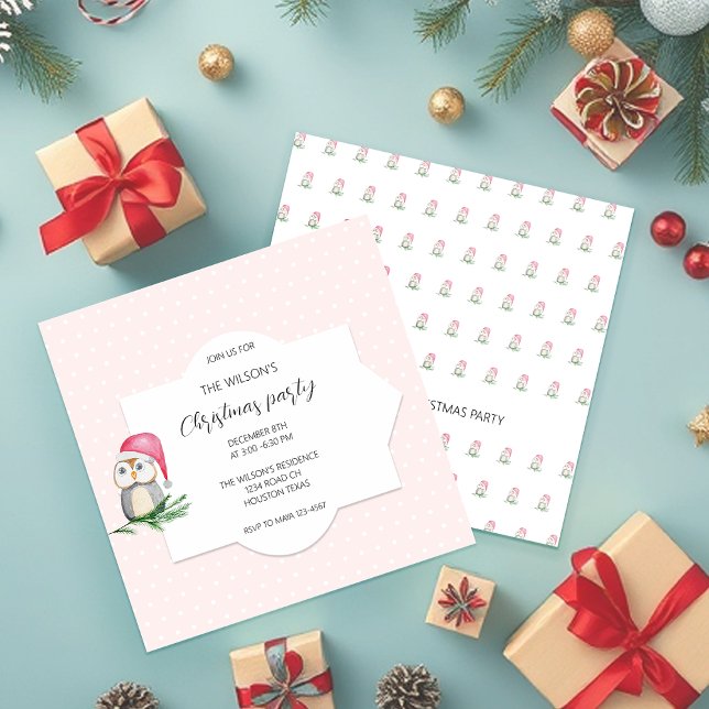Niedliche Owl Santa Watercolor Illustration Einladung (Von Creator hochgeladen)