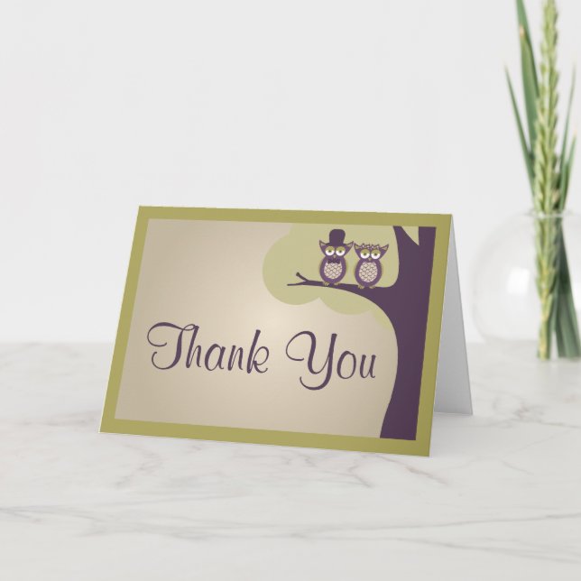 Niedliche Owl Wedding Danke Karten (Vorderseite)