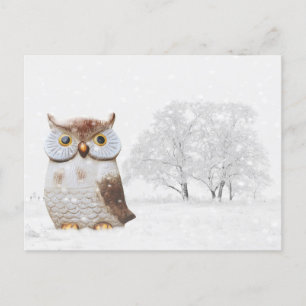 Niedliche Owl Wintry Snow Weihnachtskarte Feiertagspostkarte
