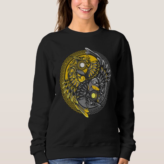 Niedliche Owl Women Mystic Yin Yang Owls Sweatshirt (Vorderseite)