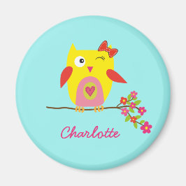 Niedliche Owl Yellow Pink Illustration anpassbar Magnet