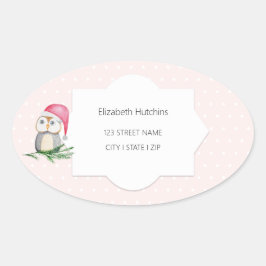 Niedliche Owls Aquarellbilder Mit Monogramm Ovaler Aufkleber