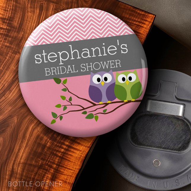 Niedliche Owls auf Zweig Baby Girl Dusche Rosa Flaschenöffner (Custom Bottle Opener)