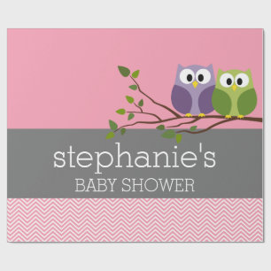 Niedliche Owls auf Zweig Baby Girl Dusche Rosa Geschenkpapier