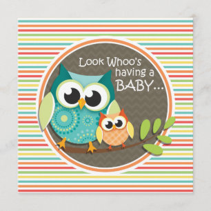 Niedliche Owls Babydusche, Helle Regenbogenstreife Einladung