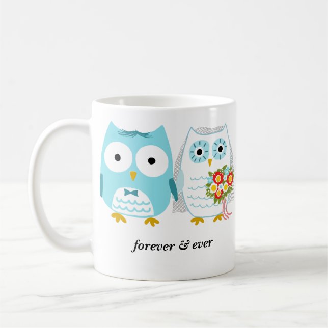 Niedliche Owls Braut und Groom Newlyweds Hochzeits Tasse (Links)