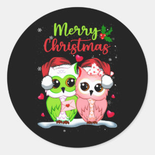 Niedliche Owls Couple Weihnachten Weihnachten Weih Runder Aufkleber