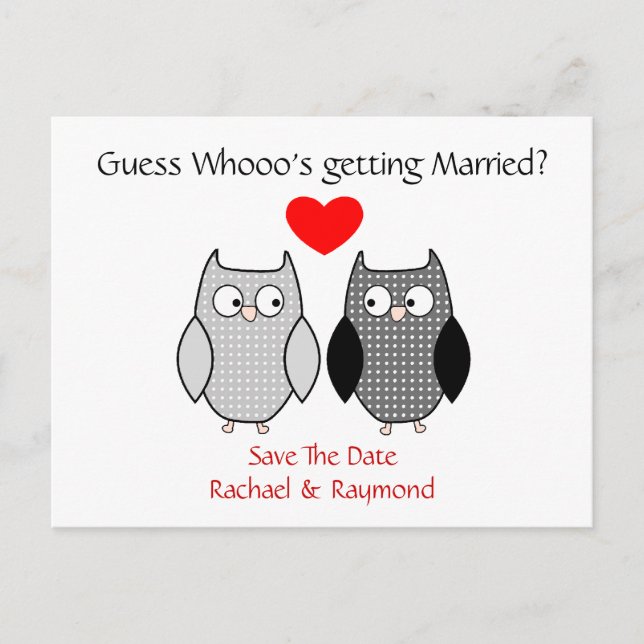 Niedliche Owls Custom Wedding Save the Date Postka Ankündigungspostkarte (Vorderseite)