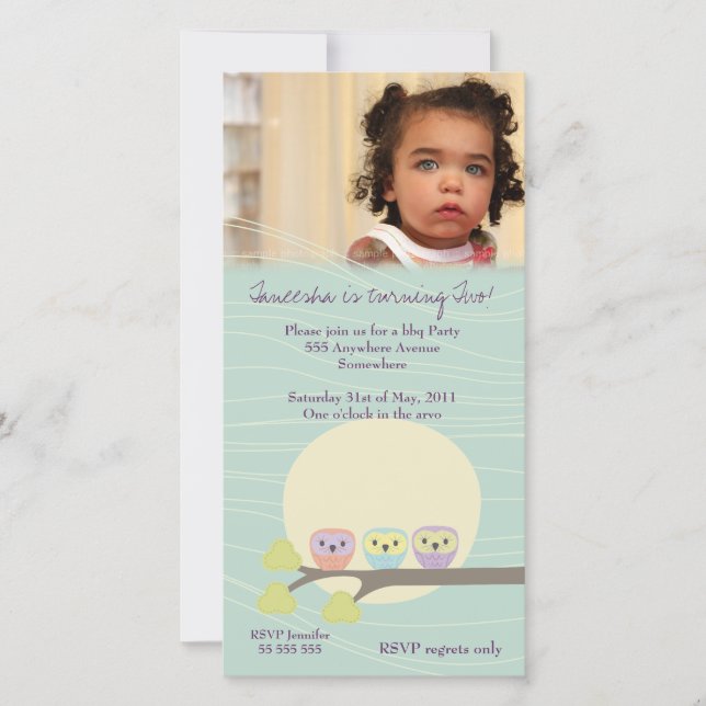 Niedliche Owls Girls Geburtstagsparty Einladung (Vorderseite)