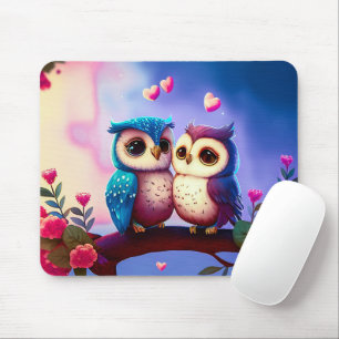 Niedliche Owls Hearts Valentine Inspiriert Artwork Mousepad