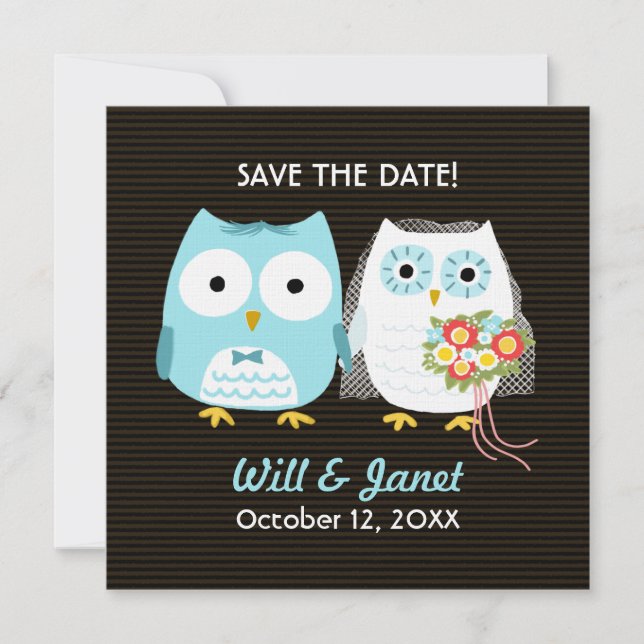 Niedliche Owls Hochzeit Braut und Bräutigam Save t Save The Date (Vorderseite)