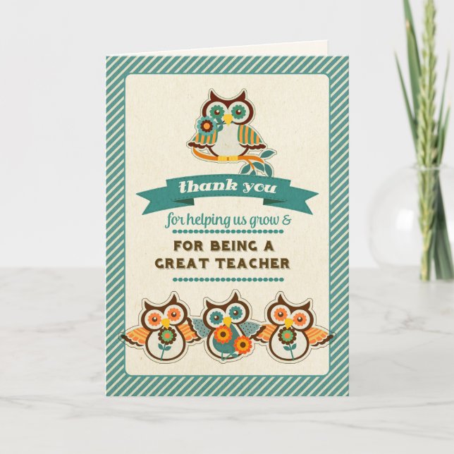 Niedliche Owls Lehrerbewertung Dankeskarte (Vorderseite)