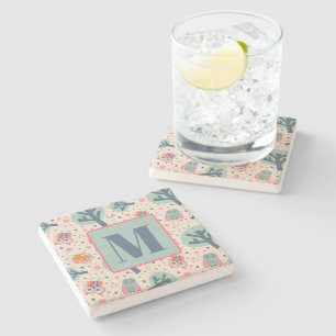 Niedliche Owls Trees Muster Fun Custom Initial Steinuntersetzer