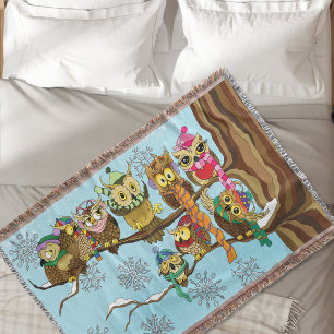 Niedliche Owls Winter Schneeflocken Decke