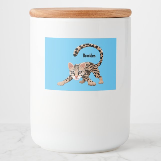 Niedliche Ozelot-Cartoon-Abbildung Lebensmitteletikett (Vorderseite)